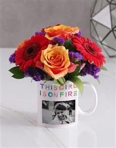 Personalised Floral girl on fire mug